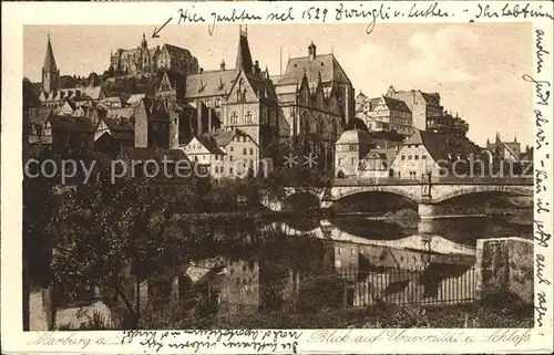 Marburg Lahn Blick auf Universitaet und Schloss Bruecke Kat. Marburg