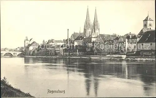 Regensburg Uferpartie an der Donau Altstadt Dom Uhrturm Kat. Regensburg