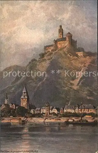 Braubach Rhein mit Marksburg Kuenstlerkarte Kat. Braubach