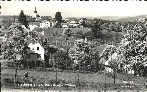 Edelschrott an der Packstrasse Ortsansicht mit Kirche Baumbluete Kat. Edelschrott