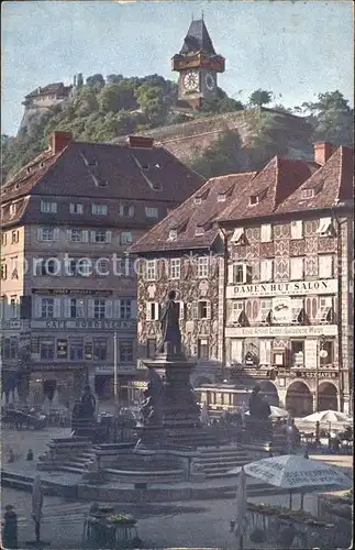 Graz Steiermark Hauptplatz mit Schlossberg Uhrturm Wahrzeichen Kat. Graz