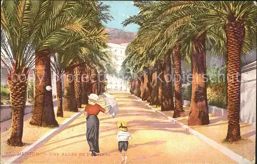 Menton Alpes Maritimes Une Allee de Palmiers Kuenstlerkarte Kat. Menton