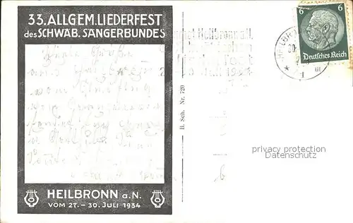 Heilbronn Neckar Kilianskirche 33. Allgem. Liederfest Schwaebischer Saengerbund Kat. Heilbronn