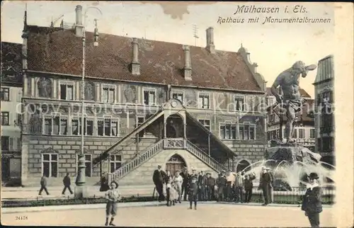 Muelhausen Elsass Rathaus mit Monumentalbrunnen Skulptur Kat. Mulhouse