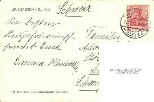 Muelhausen Elsass Post Neujahrskarte Kat. Mulhouse