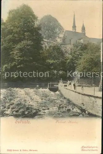 Sebnitz Protestantische Kirche handkolorierte Kuenstlerkarte Kat. Sebnitz