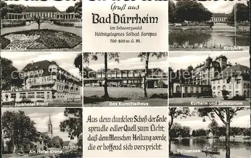 Bad Duerrheim Hoechstgelegenes Solbad Europas Kurhaus Kurpark Sanatorium Hotel Salinensee Gedicht Kat. Bad Duerrheim