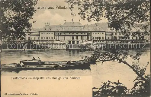 Pillnitz Lustschloss Sr Majestaet des Koenigs von Sachsen Elbe Kahn Kat. Dresden