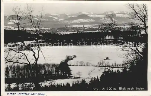 Isny Allgaeu Panorama Blick nach Sueden Alpen Winterlandschaft Kat. Isny im Allgaeu