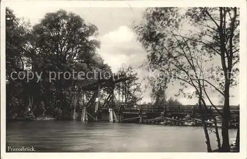 Prierosbrueck Partie am Fluss Holzbruecke Kat. Heidesee