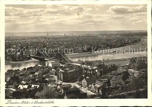 Dresden Panorama Blick von der Loschwitzhoehe Bruecke Kat. Dresden Elbe