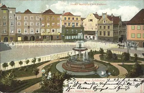 Schaerding Oberer Stadtplatz mit Rathaus Brunnen Kat. Schaerding