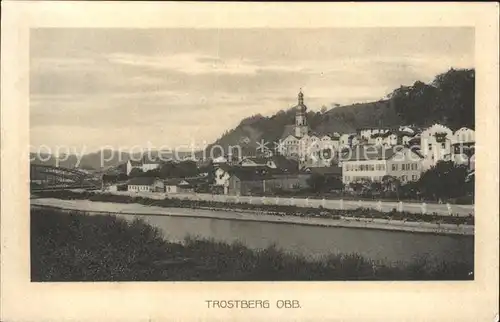 Trostberg Uferpartie an der Alz Ansicht mit Kirche Kat. Trostberg