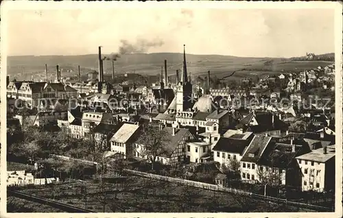 Poessneck Blick von Osten Kirche Industrie Kat. Poessneck