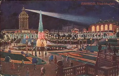 Mannheim Friedrichsplatz bei Nacht Jublilaeumskarte Kat. Mannheim