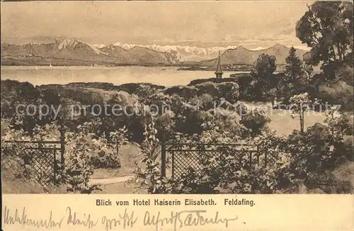 Feldafing Blick vom Hotel Kaiserin Elisabeth Starnbergersee Alpenpanorama Kat. Feldafing