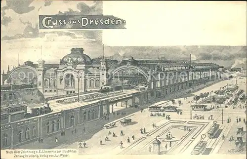 Dresden Bahnhof Eisenbahn Illustration Bahnpost Deutsche Reichspost Kat. Dresden Elbe