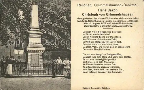 Renchen Grimmelshausen Denkmal Dichter Kat. Renchen