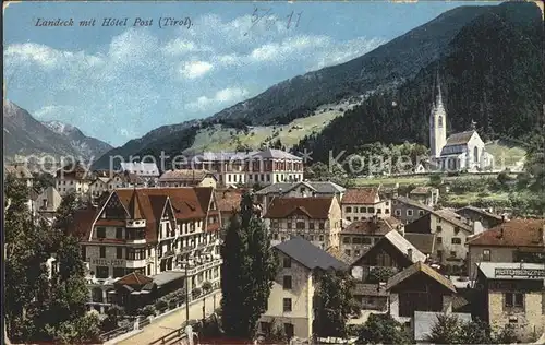 Landeck Tirol Ortsansicht mit Hotel Post Kirche Kat. Landeck