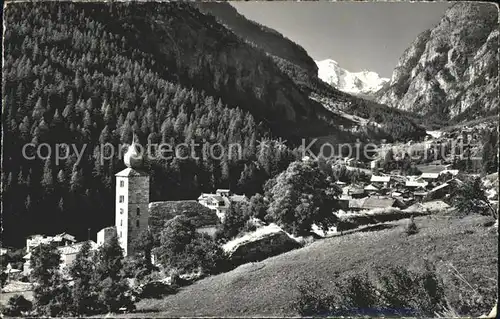 St Niklaus VS Ortsansicht mit Kirche Blick zum Breithorn Kat. St Niklaus