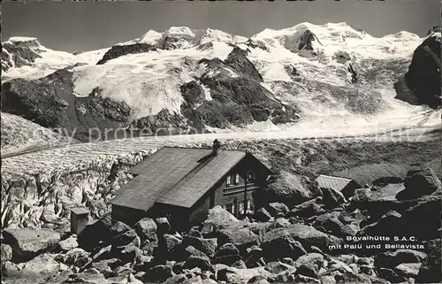 Bovalhuette mit Palue und Bellavista Gletscher Berninagruppe Kat. Morteratsch