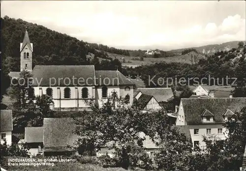 Indelhausen Ortsansicht mit Kirche Lautertal Schwaebische Alb Kat. Hayingen