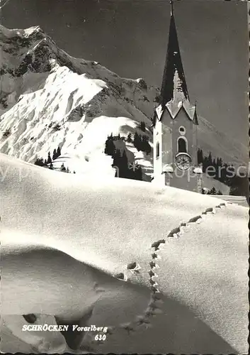 Schroecken Vorarlberg verschneiter Ort Kirchturm Schneespur Kat. Schroecken