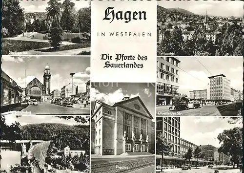 Hagen Westfalen Stadtgarten Bahnhof Strassenpartie Theater Hasper Talsperre Kat. Hagen