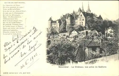 Neuchatel NE Chateau Vue prise de Sablons Schloss Kat. Neuchatel