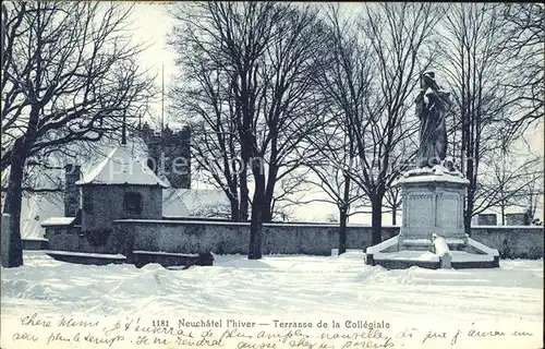 Neuchatel NE Terrasse de la Collegiale en hiver Monument Kat. Neuchatel