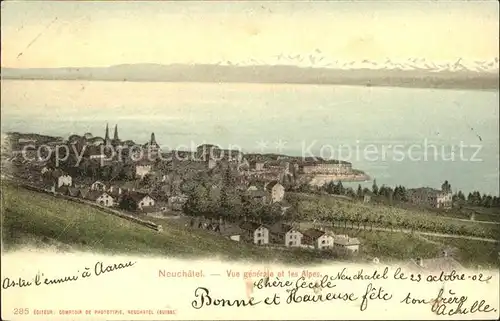 Neuchatel NE Vue generale et les Alpes Kat. Neuchatel