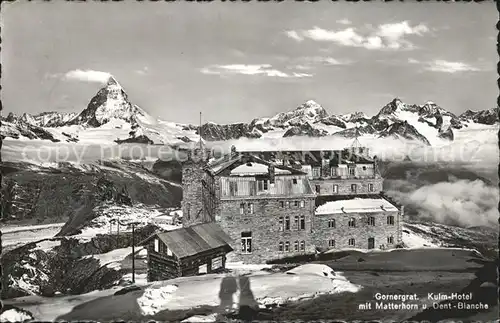Gornergrat Zermatt Kulm Hotel mit Matterhorn Dent Blanche Walliser Alpen Kat. Gornergrat