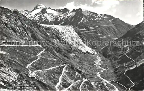 Rhonegletscher Glacier du Rhone Grimsel und Furkastrasse Gebirgspanorama Kat. Rhone