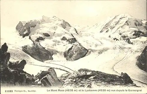 Lyskamm et Mont Rose vus depus le Gornergrat Glacier Gletscher Kat. Lyskamm