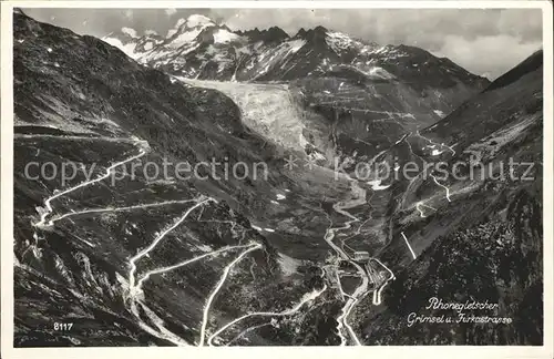 Rhonegletscher Glacier du Rhone Grimsel und Furkastrasse Alpenpanorama Gebirgspass Kat. Rhone