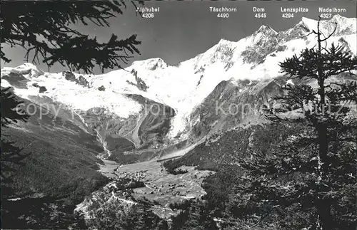 Saas Fee Panorama mit Fee Gletscher Walliser Alpen Kat. Saas Fee