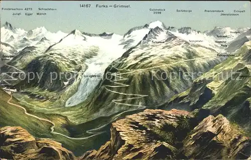 Rhonegletscher Glacier du Rhone Furkastrasse Gebirgspass Alpenpanorama Kat. Rhone
