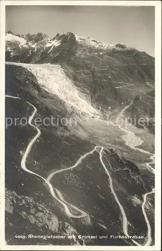 Rhonegletscher Glacier du Rhone mit Grimselstrasse Furkastrasse Alpenpass Kat. Rhone