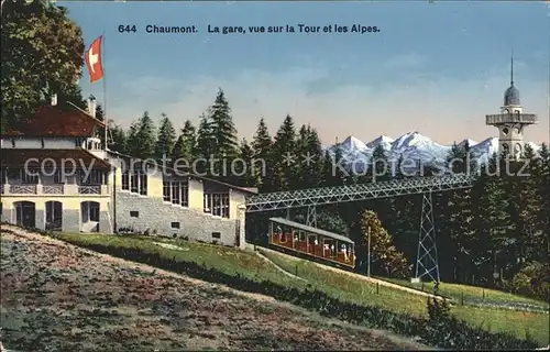 Chaumont NE La Gare vue sur la Tour et les Alpes Kat. Chaumont