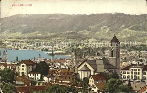 Oberstrass Zuerich Ortsansicht mit Kirche Zuerichsee Kat. Oberstrass