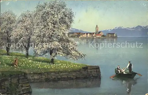 Sevelen Werdenberg Uferpartie am See Baumbluete Boot Alpenblick Kat. Sevelen