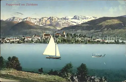 Rapperswil SG am Zuerichsee Segelboot Alpenpanorama Kat. Rapperswil SG