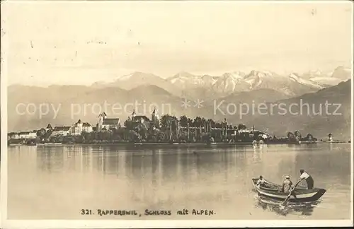 Rapperswil SG Schloss mit Alpen Zuerichsee Boot Kat. Rapperswil SG