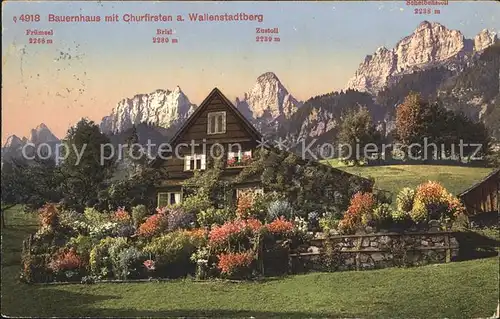 Walenstadtberg Bauernhaus mit Churfirsten Appenzeller Alpen Kat. Walenstadtberg