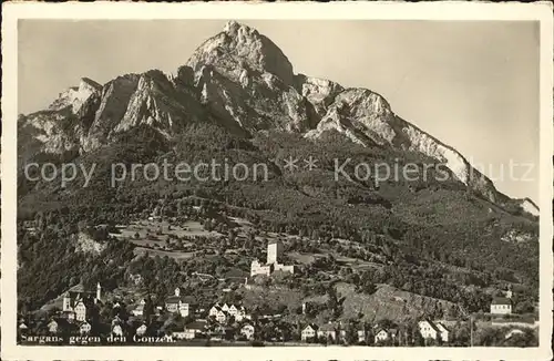 Sargans Ortsansicht gegen den Gonzen Appenzeller Alpen Kat. Sargans