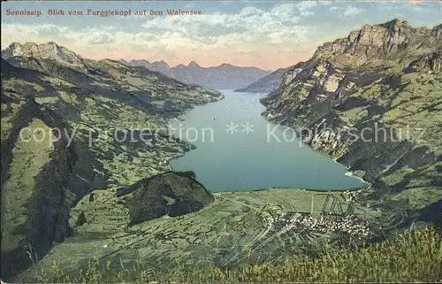 Walenstadt Sennisalp Blick vom Furgglekopf auf den Walensee Kat. Walenstadt