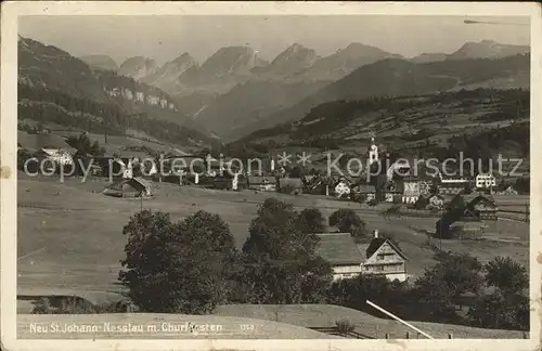 Neu St Johann Panorama mit Churfirsten Appenzeller Alpen Echter Photo Handdruck Kat. Neu St Johann Nesslau