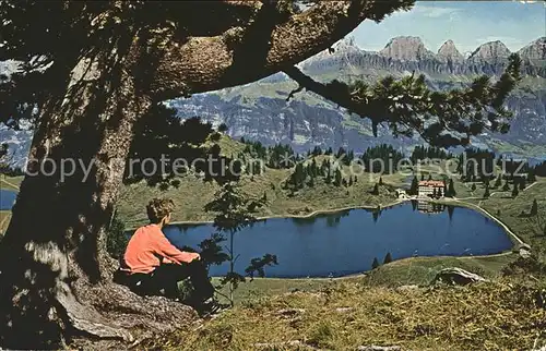 Oberterzen Blick auf Hotel Seebenalb See Junge Alpenpanorama Kat. Oberterzen