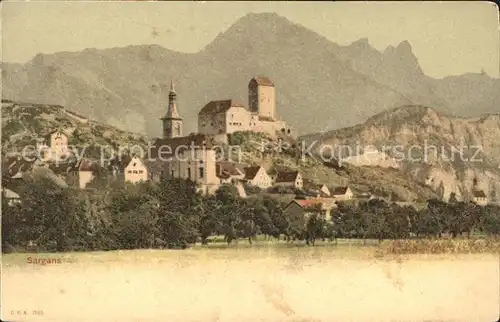 Sargans Ortsansicht mit Kirche und Schloss Kat. Sargans