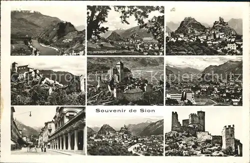 Sion VS Teilansichten Burgruine Schloss Alpenpanorama Kat. Sion